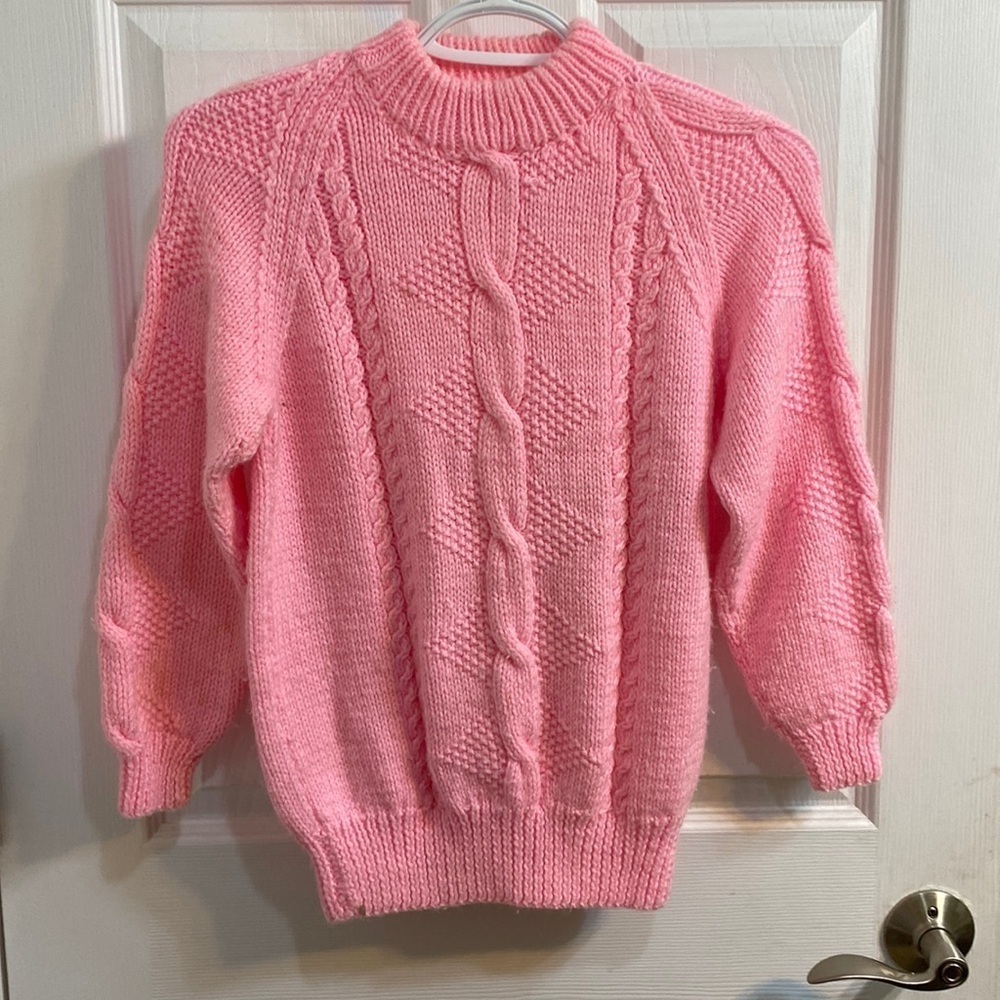 Girl’s Pink Hand Made Cable Knit Sweater Size 10-12 Winter Classic